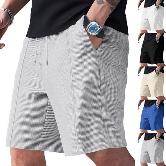 Dwellite Mens Shorts Waffle Knit Drawstring Shorts Stretch Elastic Waist Summer Beach Lounge Sweat Short Pants with Pocket 2026 Black XL