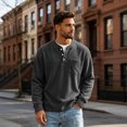 thumbnail image 1 of Dwellite Mens Sweater Long Sleeve Corduroy Henley Sweaters Quarter Button Business Casual Tops for Fall Winter Black XL, 1 of 6