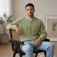 thumbnail image 1 of Dwellite Mens Sweater Long Sleeve Corduroy Henley Sweaters Quarter Button Business Casual Tops for Fall Winter Mint Green L, 1 of 6