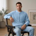 thumbnail image 1 of Dwellite Mens Sweater Long Sleeve Corduroy Henley Sweaters Quarter Button Business Casual Tops for Fall Winter Sky Blue XL, 1 of 6