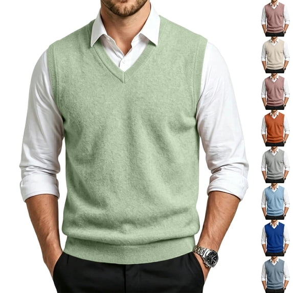 Dwellite Mens Sweater Vest Casual Sleeveless Knit Pullover V Neck Solid Knit Business Office Fall Winter Sweaters Light Green 2XL