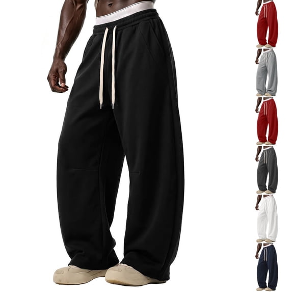 Dwellite Mens Sweatpants Baggy Barrel Leg Sweatpant Fall Winter Lounge Pants Athletic Gym Running Sweatpants with Pockets Black 3XL