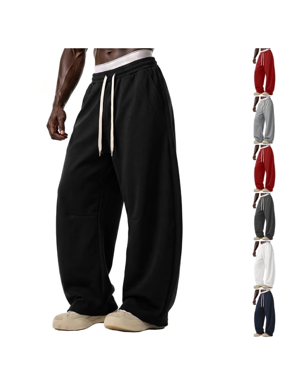 Mens Sweatpants Baggy Barrel Leg Sweatpant Fall Winter Lounge Pants Athletic Gym Running Sweatpants with Pockets Black S