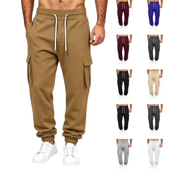 Dwellite Mens Sweatpants Drawstring Elastic Waist Cargo Joggers with Pockets Casual Fashion Solid Color Sweat Pants Camel 3XL