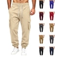 thumbnail image 1 of Dwellite Mens Sweatpants Drawstring Elastic Waist Cargo Joggers with Pockets Casual Fashion Solid Color Sweat Pants Khaki S, 1 of 9