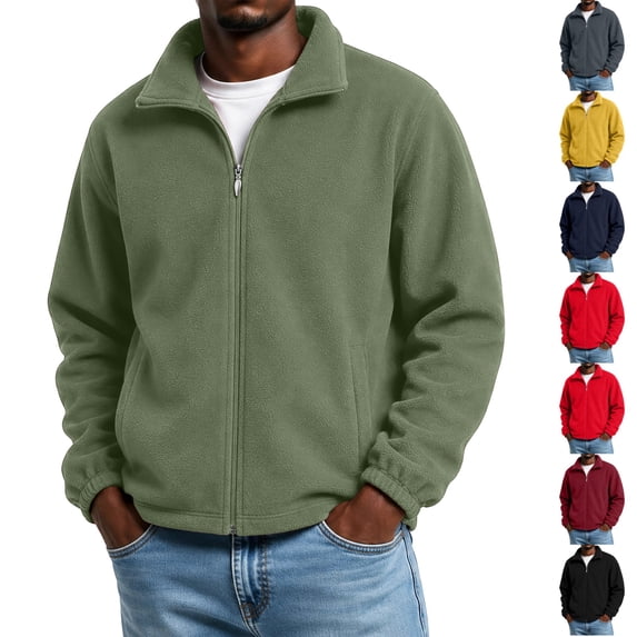 Dwellite Mens Sweatshirt Lightweight Full Zip Jackets Outdoor Coat Soft Stand Collar Coats with Pockets Army Green 4XL