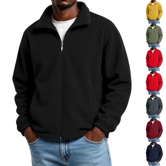 Dwellite Mens Sweatshirt Lightweight Full Zip Jackets Outdoor Coat Soft Stand Collar Coats with Pockets Black 4XL