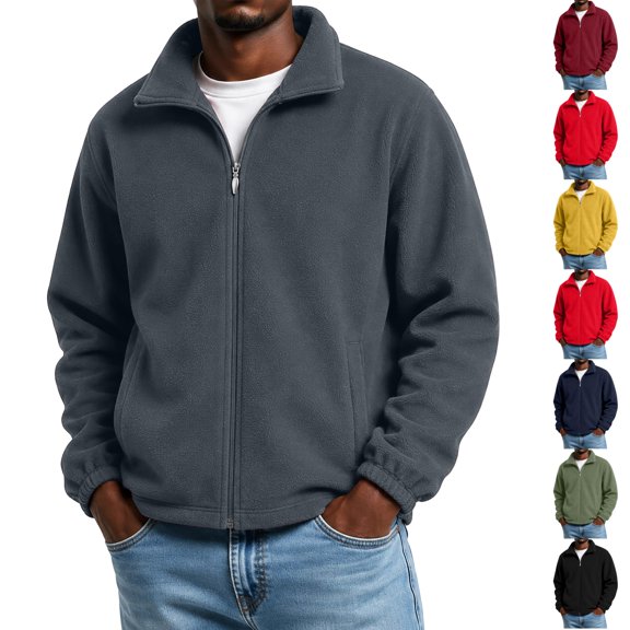 Dwellite Mens Sweatshirt Lightweight Full Zip Jackets Outdoor Coat Soft Stand Collar Coats with Pockets Dark Gray 4XL