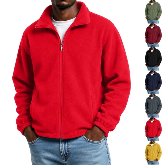 Dwellite Mens Sweatshirt Lightweight Full Zip Jackets Outdoor Coat Soft Stand Collar Coats with Pockets Red M