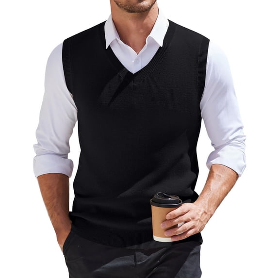 Dwellite Mens V-Neck Knitted Sweater Vest Solid Plain Sleeveless Pullover Casual Daily Tops 2026 Black S