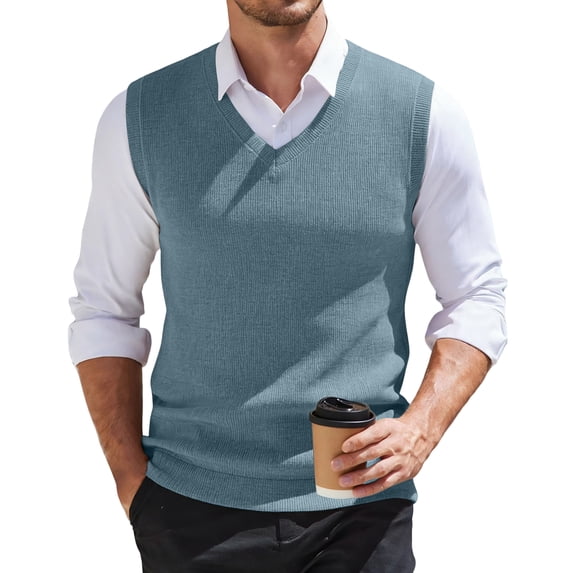 Dwellite Mens V-Neck Knitted Sweater Vest Solid Plain Sleeveless Pullover Casual Daily Tops 2026 Blue S