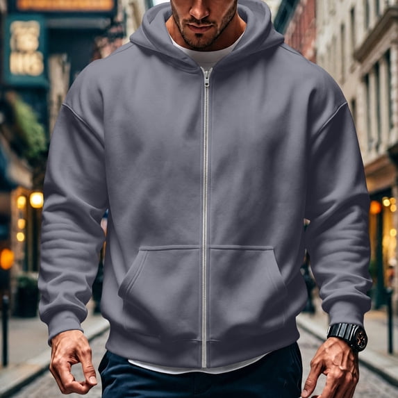 Dwellite Mens Zip Up Hoodie Comfort Sweatshirt Everyday Wear Blouse with Pocket Long Sleeves Full Zipper Tops Dark Gray XL