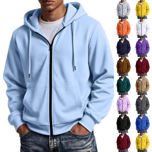 Dwellite Mens Zip Up Hoodie Fall Jackets Light Weight Fleece Long Sleeve Hoodies Plain Soft Warm Sweatshirts Sky Blue XL