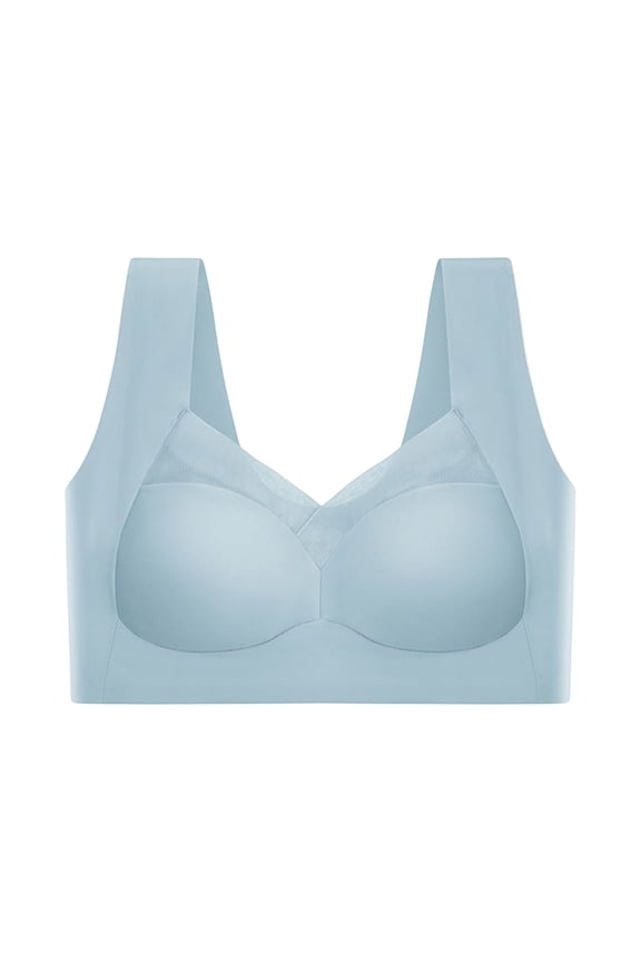 Mesh Panel Bras for Women Wireless Push Up Seamless Women Posture Correcting Full Coverage Bralettes Light Blue# Large