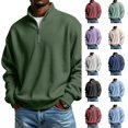 thumbnail image 1 of Dwellite Mock Neck Sweaters for Men Quarter Zip Waffle Knit Pullover Business Casual Mock Neck Long Sleeve Sweater Army Green M, 1 of 4
