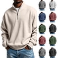 thumbnail image 1 of Dwellite Mock Neck Sweaters for Men Quarter Zip Waffle Knit Pullover Business Casual Mock Neck Long Sleeve Sweater Beige 3XL, 1 of 4