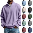 thumbnail image 1 of Dwellite Mock Neck Sweaters for Men Quarter Zip Waffle Knit Pullover Business Casual Mock Neck Long Sleeve Sweater Purple 3XL, 1 of 4
