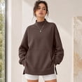 thumbnail image 1 of Dwellite Mock Neck Sweatshirt for Women Fall Turtleneck Long Sleeve Tops Oversized Pullover for Daily Wear,Sports,Going Out Coffee L, 1 of 7
