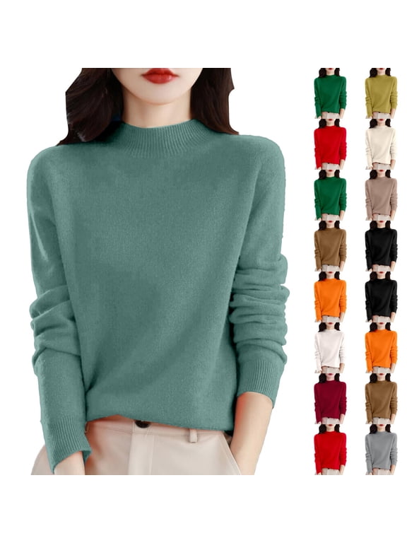 Mock Neck Tops for Women Faux Wool Long Sleeve Dressy Casual Lightweight Basic Knitted Pullover Sweater Mint Green -AF06 2XL