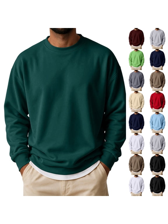 Oversized Crewneck Sweatshirt Men Long Sleeve Shirts Pullover Fall Winter Fashion Work Tops Outwear Warm Dark Green S