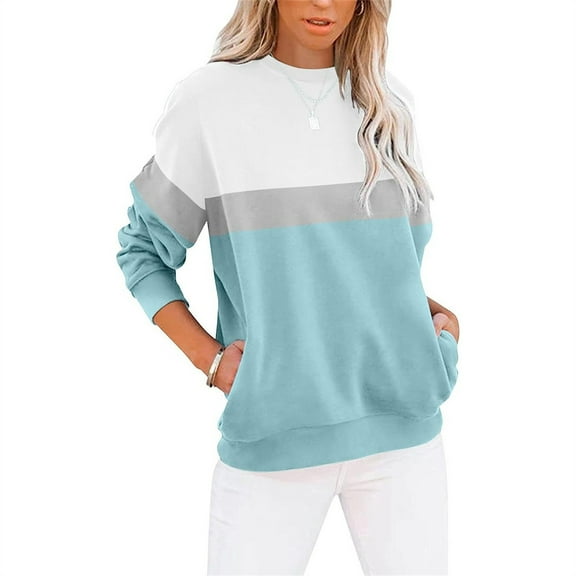 Dwellite Oversized Crewneck Sweatshirt Women Cute Plain Fleece Pullover Sweatshirts No Hood Casual Fall Long Sleeve Tops with Pocket Sky Blue L