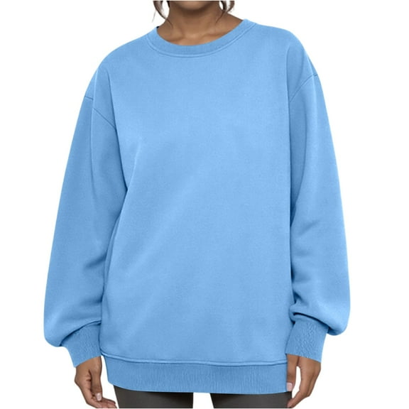 Dwellite Oversized Sweatshirt for Women Trendy Fleece Crewneck Sweatshirts Casual Loose Pullover Tops Comfy Fall Outfits 2025 Light Blue L