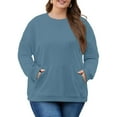 thumbnail image 1 of Dwellite Oversized Sweatshirts for Women Cotton Long Sleeve Tops Crewneck Pullover Sweater Y2K Hoodies Fall Clothes with Pocket Blue 3XL, 1 of 5