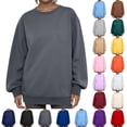 thumbnail image 1 of Dwellite Oversized Sweatshirts for Women Crewneck Hoodies Cotton Long Sleeve Tops Solid Color Pullover Sweat Shirts Camel 2XL, 1 of 6
