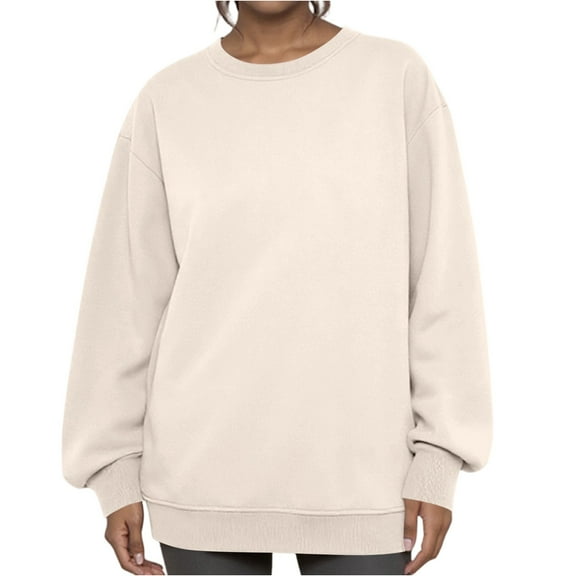 Dwellite Oversized Sweatshirts for Women No Hood Crewneck Loose Fit Fleece Pullover Top 2025 Fall Fashion Y2K Clothes Beige L