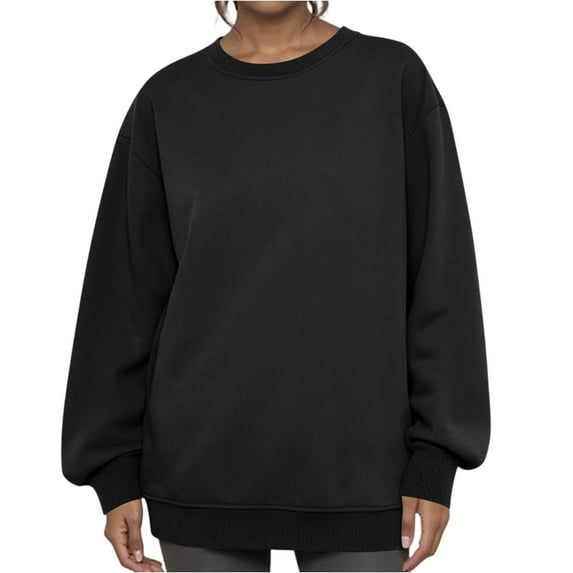 Dwellite Oversized Sweatshirts for Women No Hood Crewneck Loose Fit Fleece Pullover Top 2025 Fall Fashion Y2K Clothes Black L