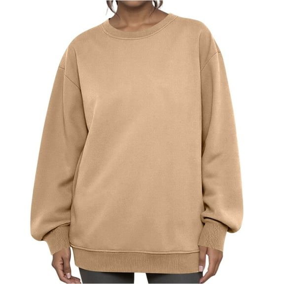 Dwellite Oversized Sweatshirts for Women No Hood Crewneck Loose Fit Fleece Pullover Top 2025 Fall Fashion Y2K Clothes Camel XL