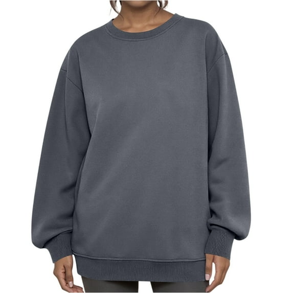 Dwellite Oversized Sweatshirts for Women No Hood Crewneck Loose Fit Fleece Pullover Top 2025 Fall Fashion Y2K Clothes Dark Gray S