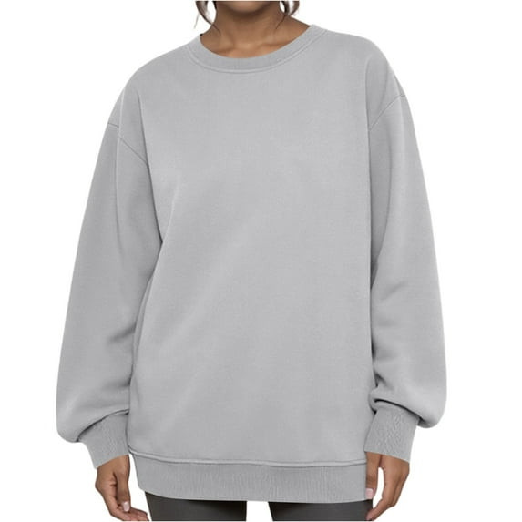 Dwellite Oversized Sweatshirts for Women No Hood Crewneck Loose Fit Fleece Pullover Top 2025 Fall Fashion Y2K Clothes Light Gray S