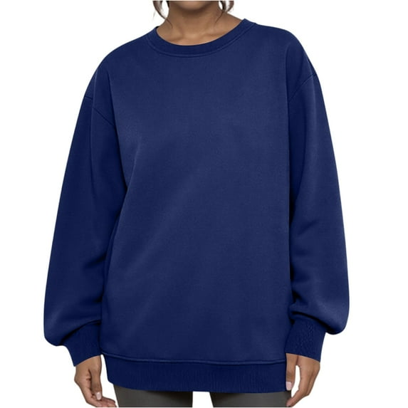 Dwellite Oversized Sweatshirts for Women No Hood Crewneck Loose Fit Fleece Pullover Top 2025 Fall Fashion Y2K Clothes Navy M