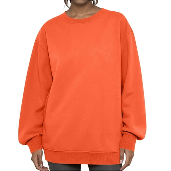 Dwellite Oversized Sweatshirts for Women No Hood Crewneck Loose Fit Fleece Pullover Top 2025 Fall Fashion Y2K Clothes Orange L