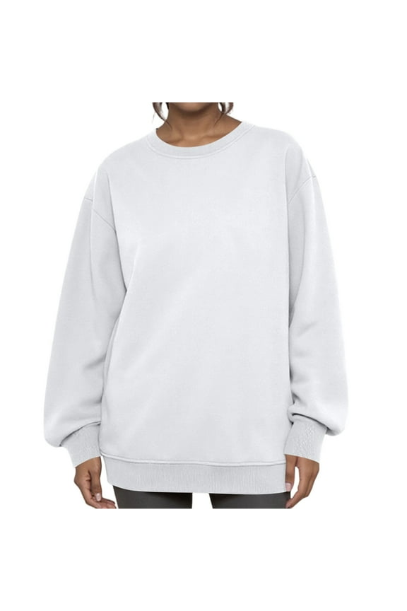 Oversized Sweatshirts for Women No Hood Crewneck Loose Fit Fleece Pullover Top 2025 Fall Fashion Y2K Clothes White XL