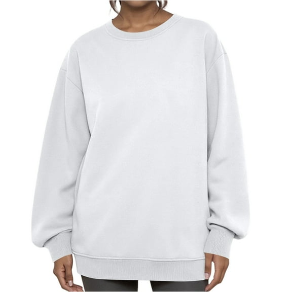 Dwellite Oversized Sweatshirts for Women No Hood Crewneck Loose Fit Fleece Pullover Top 2025 Fall Fashion Y2K Clothes White XL