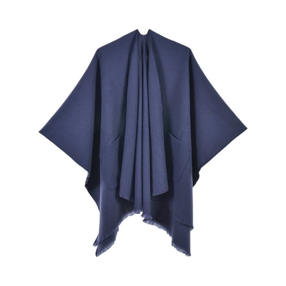 Dwellite Pashmina Shawl Wraps for Women, Knitted Cardigan Shawls Cape Wool blend shawl Knitted Shoulder Fleece Top Shaw Navy