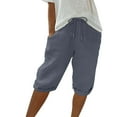 thumbnail image 1 of Dwellite Plus Size Bermuda Shorts for Women Knee Length Cotton Linen Elastic Waist Drawstring Shorts Summer Loose Capri Pant Gray XL, 1 of 5