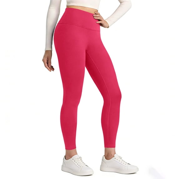 Dwellite Plus Size Leggings for Women - High Waisted Tummy Control Soft Pockets Yoga Pants Compression Workout Running Leggings Hot Pink XL
