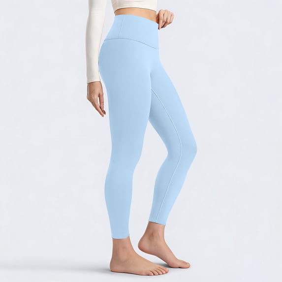 Dwellite Plus Size Leggings for Women - High Waisted Tummy Control Soft Pockets Yoga Pants Compression Workout Running Leggings Sky Blue S