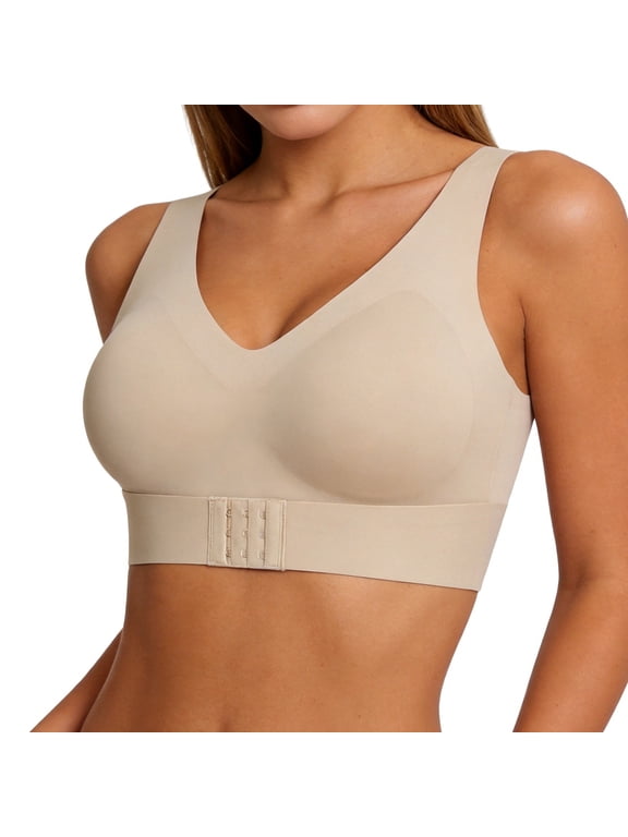 Posture Support Bra Women Front Closure Cross Back Wireless Full Coverage Bras Complexion X-Large