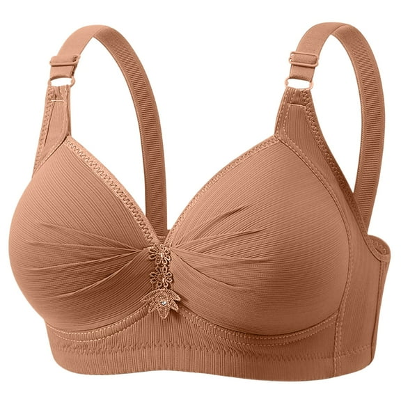 Dwellite Push Up Bra for Women Wireless Padded Bralette Deep V Comfort Lift No Underwire Adjustable Straps Seamless Bra Khaki 40