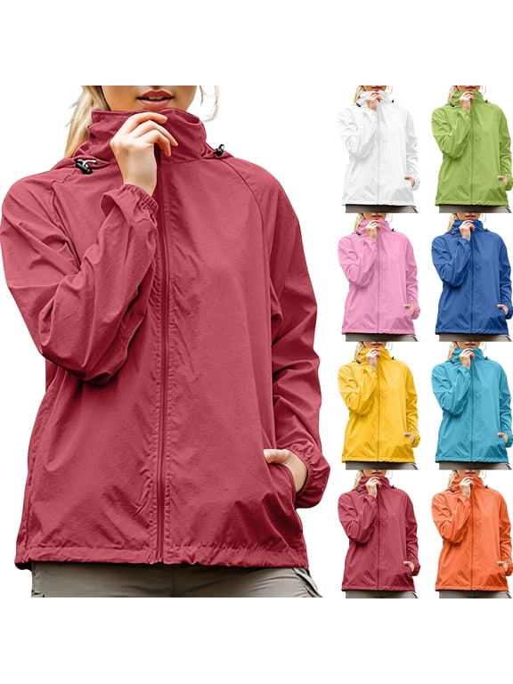 Rain Jacket for Women Lightweight Windbreaker Jacket Hoodies with Pockets for Outdoor Hiking Royal Blue S