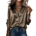 thumbnail image 1 of Dwellite Satin Blouses for Women Button Down Shirts Long Sleeve Tops Dressy Casual Business Casual Tops for Sping Summer Fall Coffee S, 1 of 4