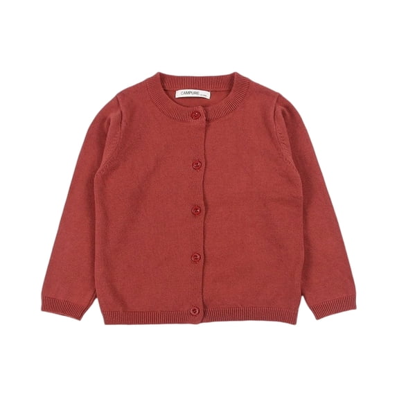 Dwellite School Uniform for Girls Crewneck Long Sleeve Button Up Cardigan Knit Sweater for Kids Basic Everyday Outdoor Coat Vermilion 100