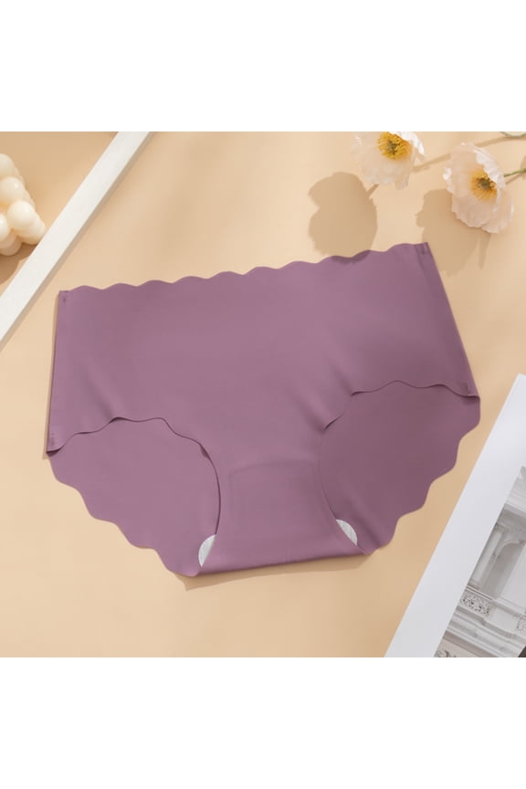 Seamless High Waisted Underwear for Women No Show Full Coverage Scalloped Panties Soft Breathable Briefs Purple M