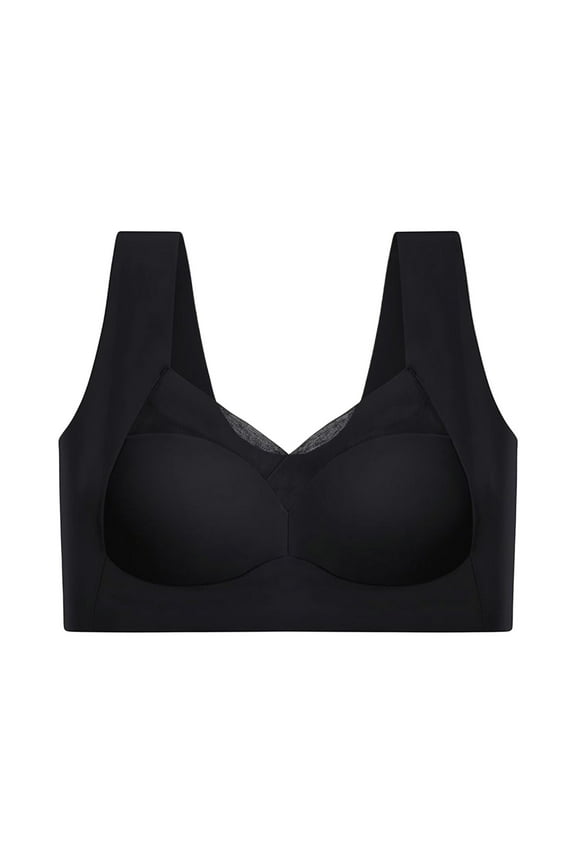 Seamless Powerful Push Up Wireless Bra Lift Full-Figure Posture Correcting Bra Ice Silk Anti Sagging Bra Black XL