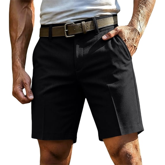 Dwellite Shorts for Men Golf Long Lightweight Casual Knee Length Short Hiking Work Travel Shorts with Pockets Black 36
