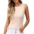 thumbnail image 1 of Dwellite Sleeveless Sweater Tops for Women Summer Dressy Crew Neck Knit Tank Tops Spring Business Casual Work Shirts Blouses Beige L, 1 of 4